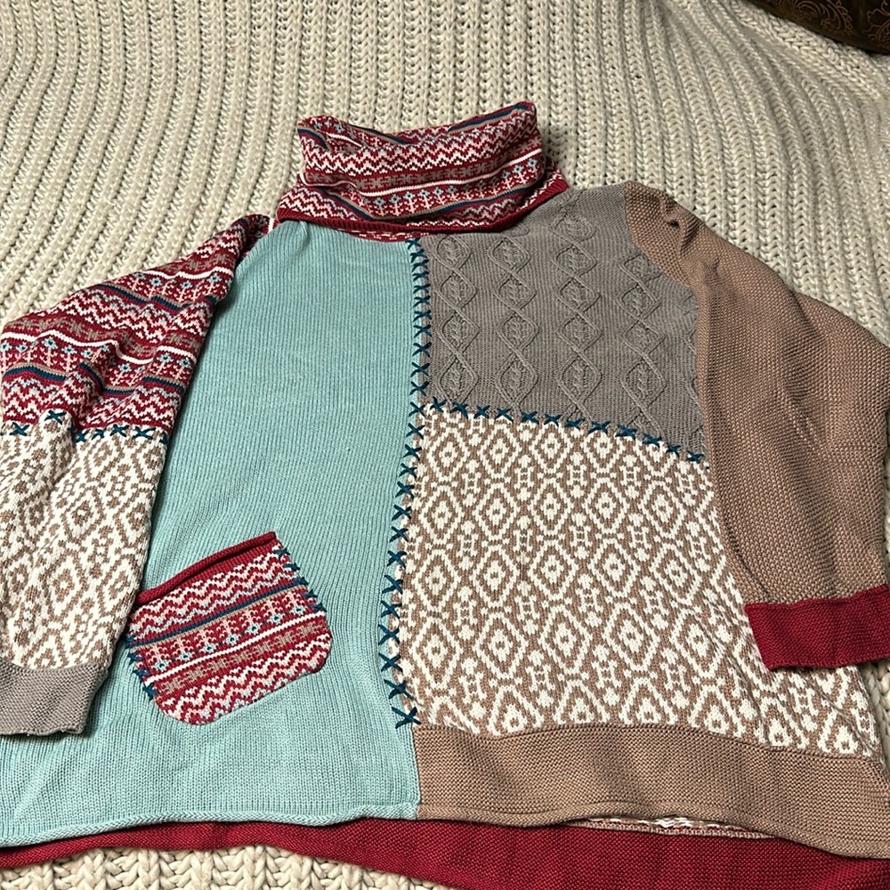 Beautiful patchwork cold water creek sweater 1x